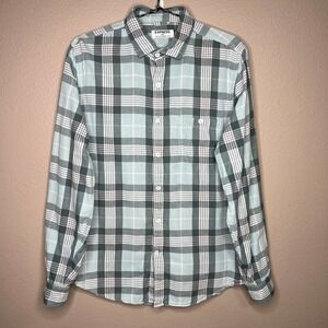 Express Men's Green & White Plaid 100% Cotton Long Sleeve Button-Up Shirt Sz M